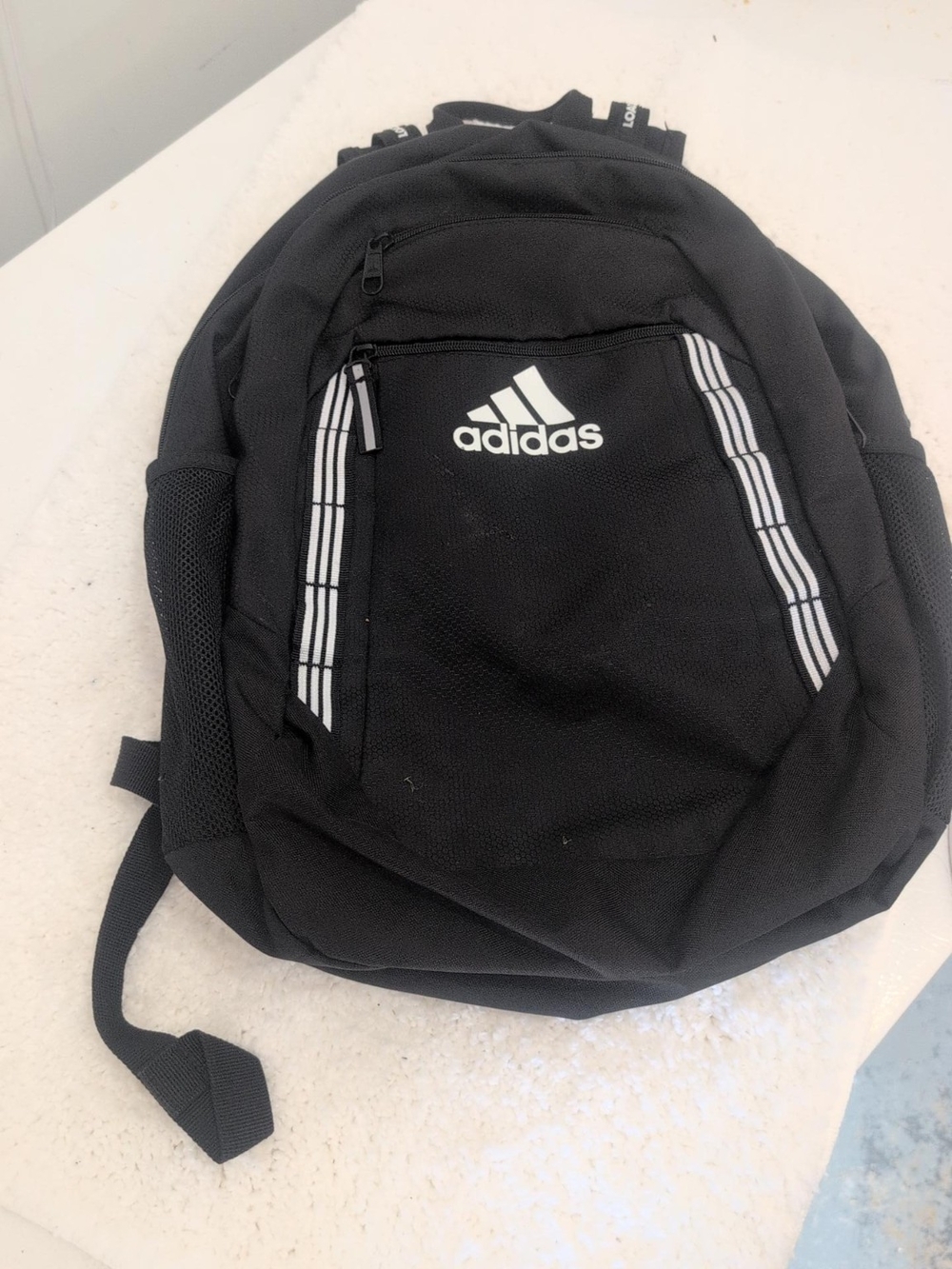 adidas Black Backpack with White Logo and Stripe Accents